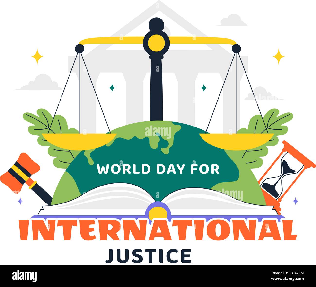 Journée mondiale de la justice internationale illustration vectorielle le 17 juillet mettant en scène la Terre, le Livre de droit, Scales of Justice et le Gavel du juge en arrière-plan Illustration de Vecteur