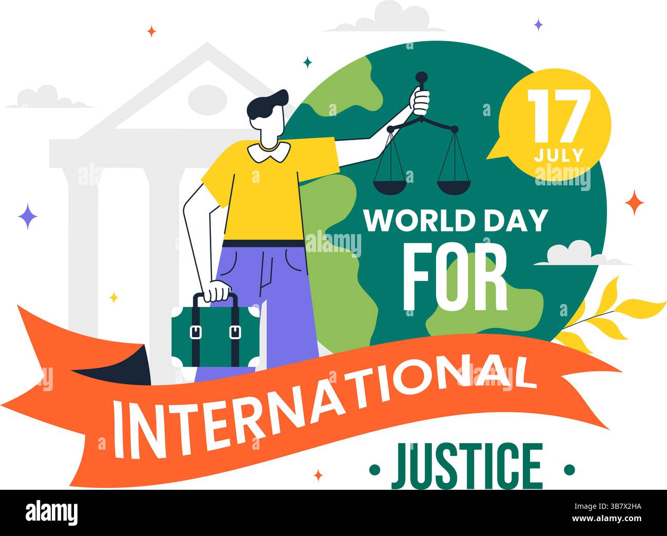 Journée mondiale de la justice internationale illustration vectorielle le 17 juillet mettant en scène la Terre, le Livre de droit, Scales of Justice et le Gavel du juge en arrière-plan Illustration de Vecteur