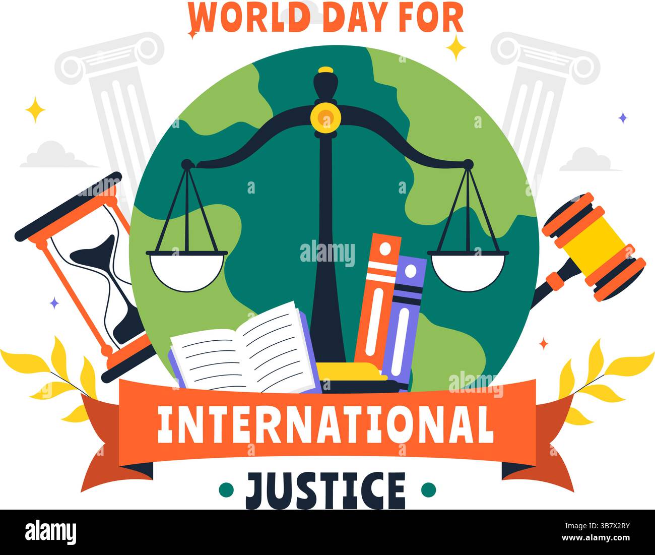 Journée mondiale de la justice internationale illustration vectorielle le 17 juillet mettant en scène la Terre, le Livre de droit, Scales of Justice et le Gavel du juge en arrière-plan Illustration de Vecteur