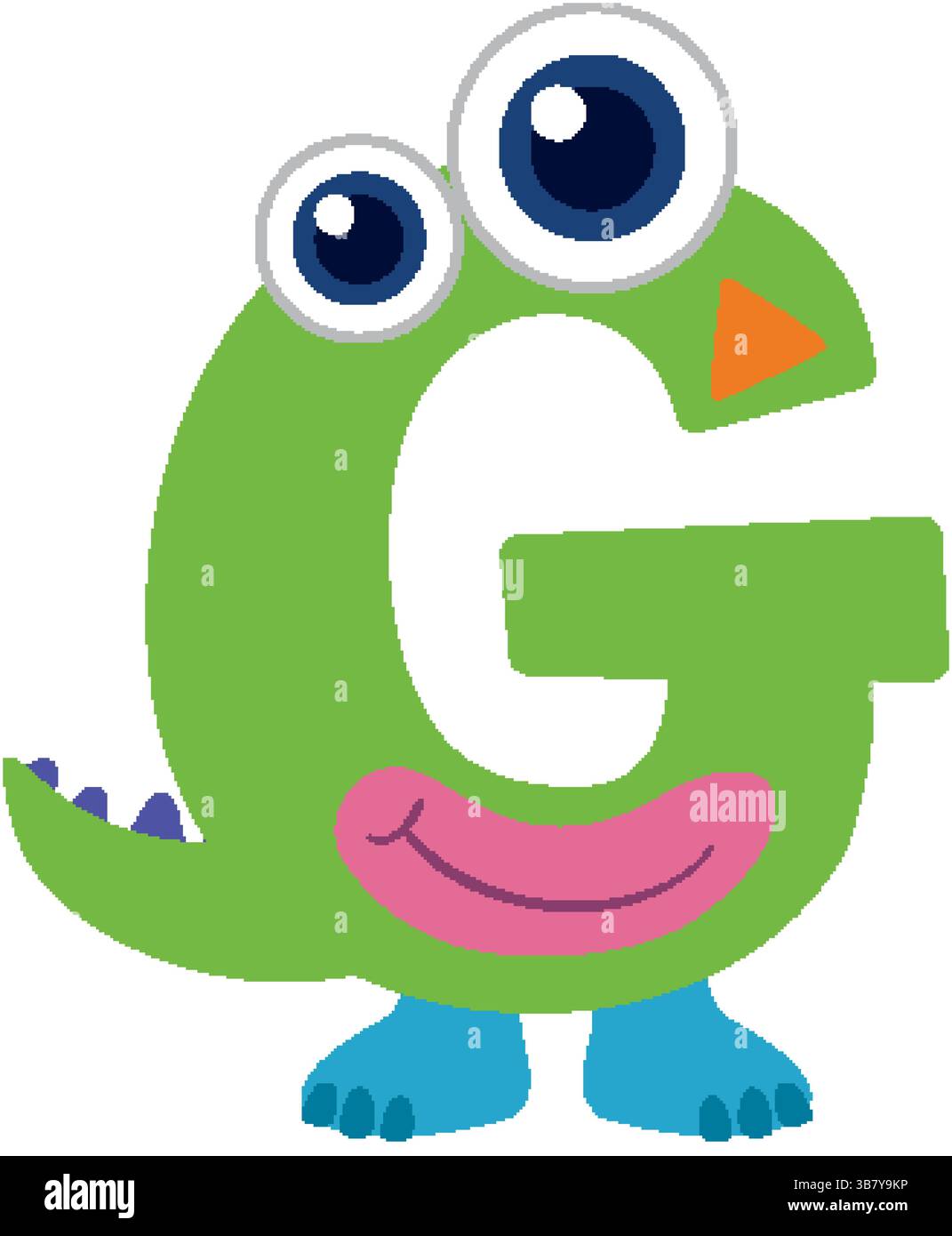 Illustration vectorielle colorée d'une lettre G sur le thème du monstre avec de grands yeux et un sourire amical. Idéal pour les conceptions d'enfants Illustration de Vecteur
