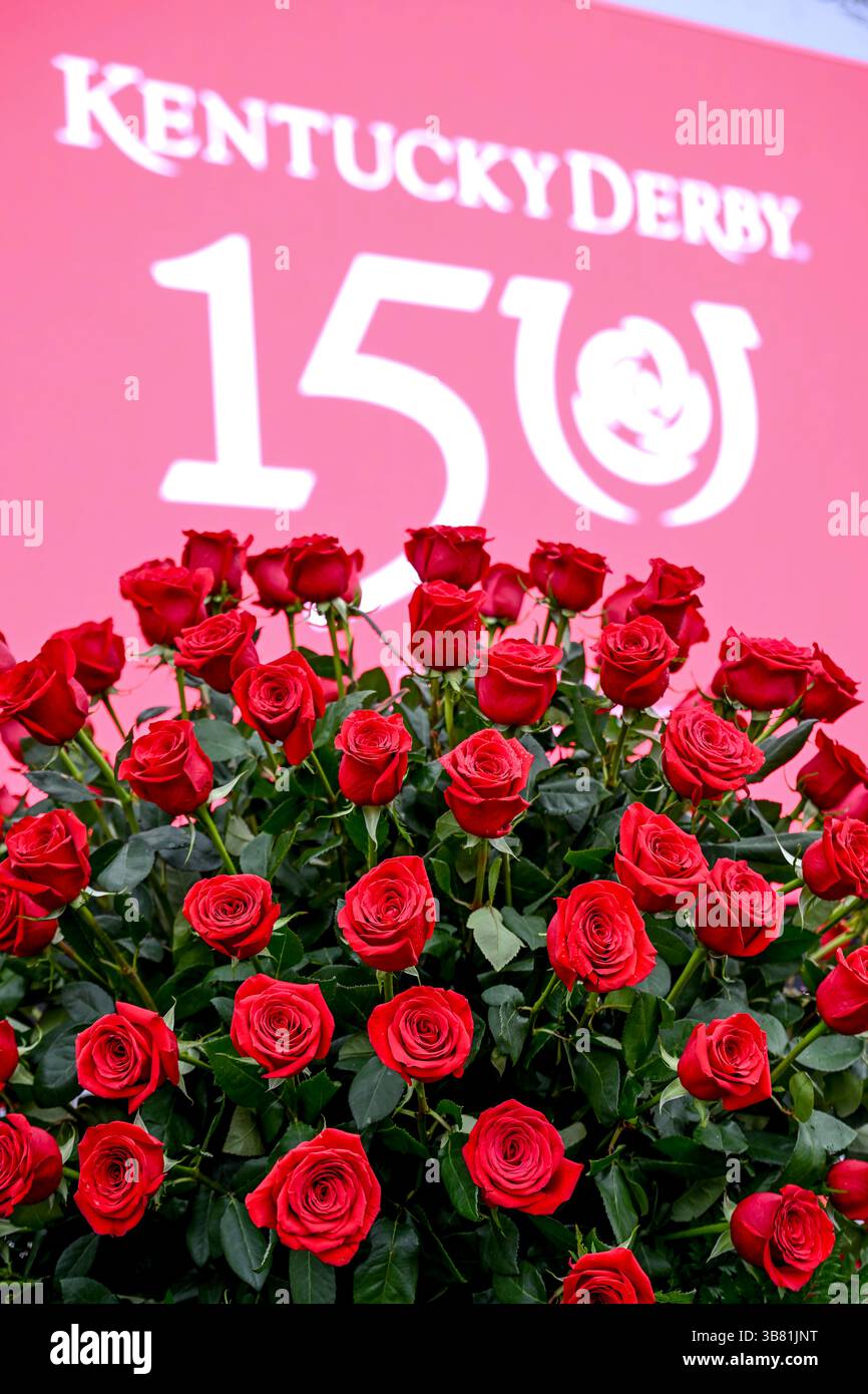 4 mai 2024, Louisville, Kentucky, États-Unis : 150e logo annuel et roses lors du Kentucky Derby Day à Churchill Downs à Louisville, Kentucky. (Crédit image : © Carlos J. Calo/Eclipse Sportswire/CSM/ZUMA Press Wire) Banque D'Images