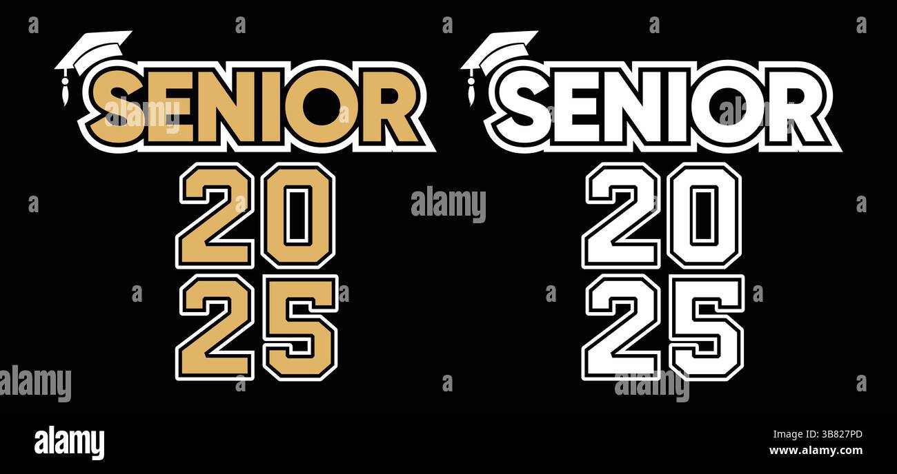 Senior 2025 graduation Design avec capuchon, deux variations de couleur Illustration de Vecteur