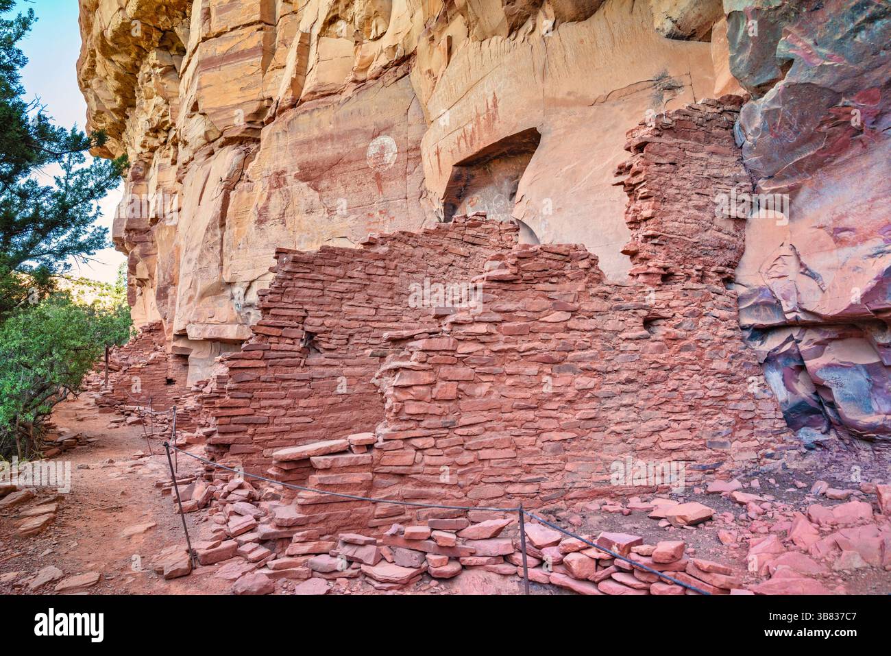 Habitations de falaise, pictogrammes sur la falaise derrière, aux ruines de Honanki, Honanki Heritage site, Coconino National Forest, près de Sedona, Arizona, États-Unis Banque D'Images