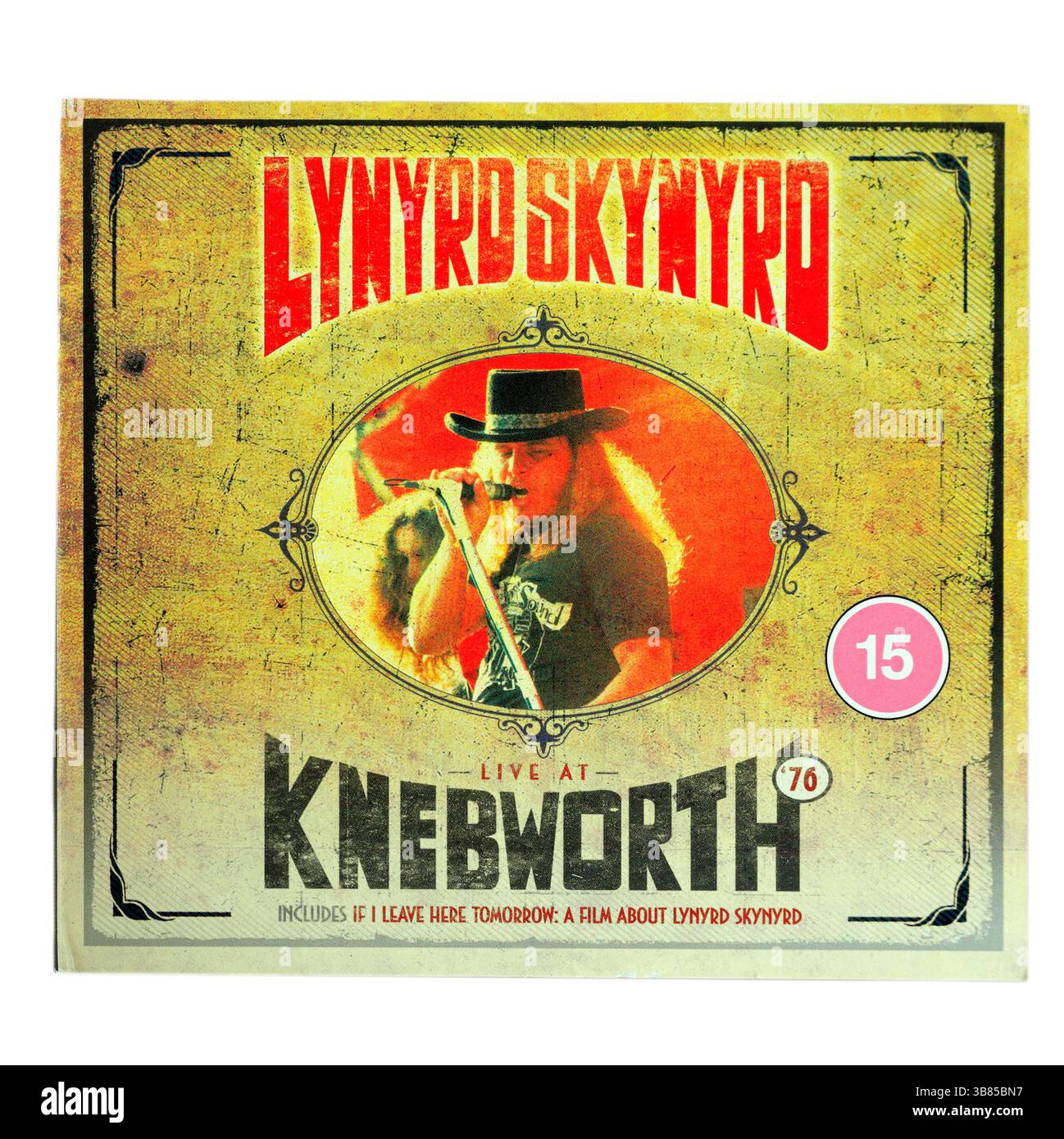 Lynyrd Skynyrd Live at Knebworth 1976 CD Cover studio mis en place photographie sur fond blanc Banque D'Images