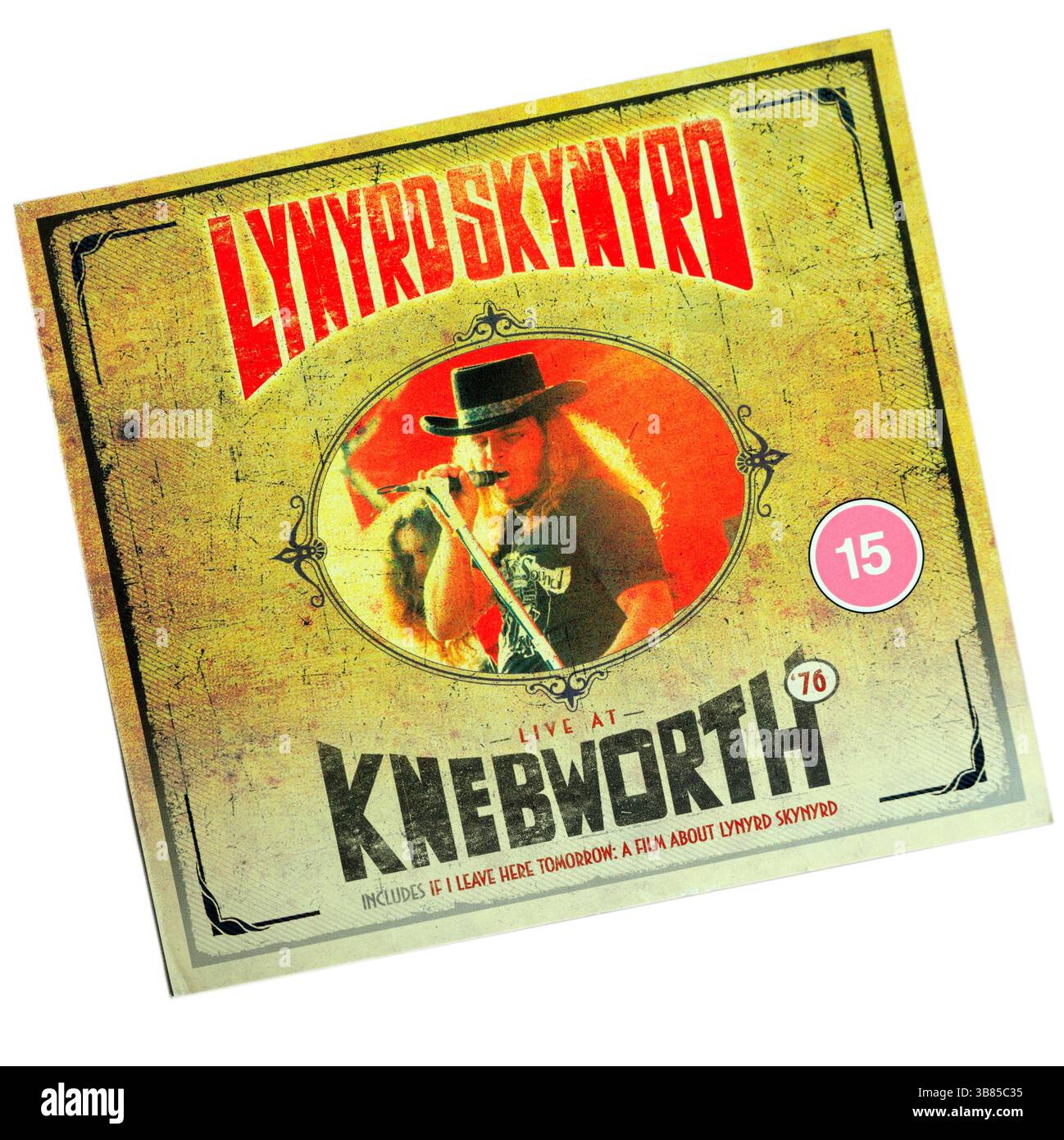 Lynyrd Skynyrd Live at Knebworth 1976 CD Cover studio mis en place photographie sur fond blanc Banque D'Images