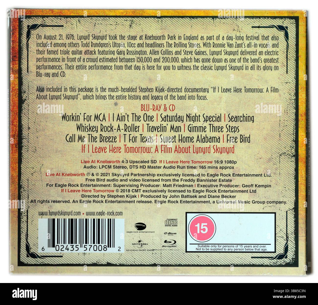 Lynyrd Skynyrd Live at Knebworth 1976 CD arrière studio mis en place photographie sur fond blanc Banque D'Images