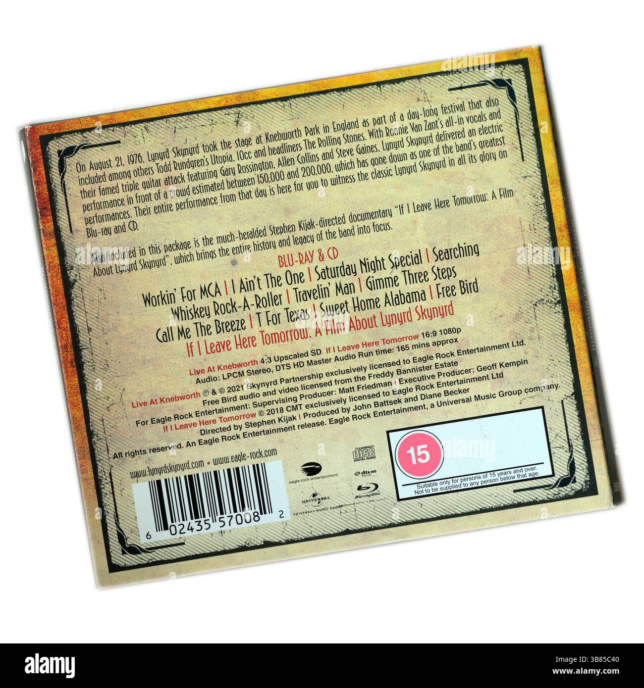 Lynyrd Skynyrd Live at Knebworth 1976 CD arrière studio mis en place photographie sur fond blanc Banque D'Images