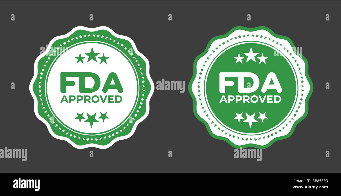 Icône de badge approuvé par la FDA – sceau vert de l'étiquette d'approbation pour l'emballage de produits médicaux, pharmaceutiques, de soins de santé ou certifiés Illustration de Vecteur