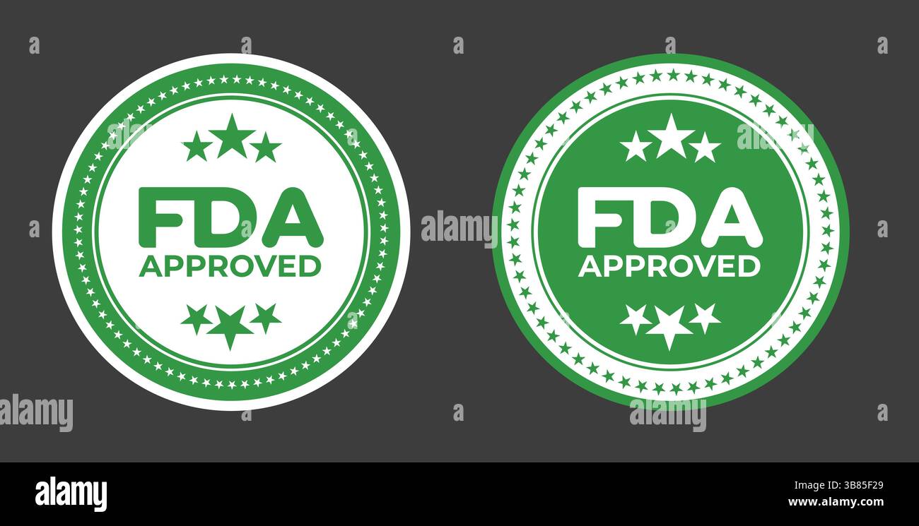 Icône de badge approuvé par la FDA – sceau vert de l'étiquette d'approbation pour l'emballage de produits médicaux, pharmaceutiques, de soins de santé ou certifiés Illustration de Vecteur