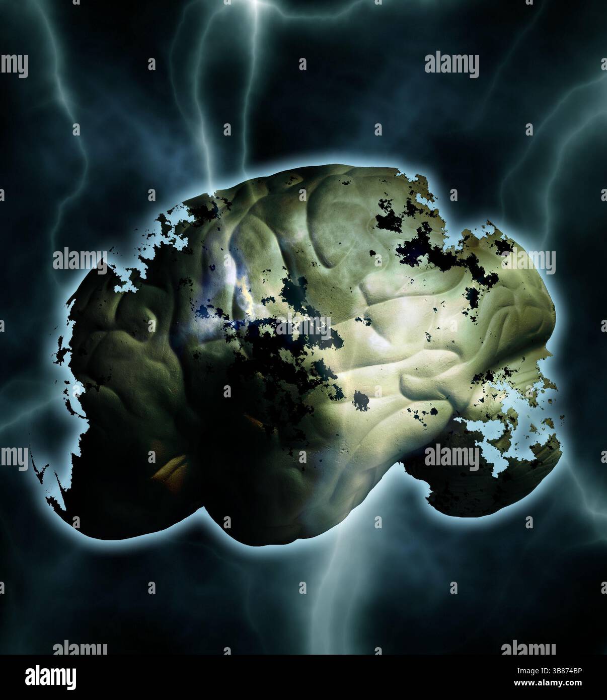 Cerveau endommagé, concept de la maladie neurodégénérative d'Alzheimer Banque D'Images