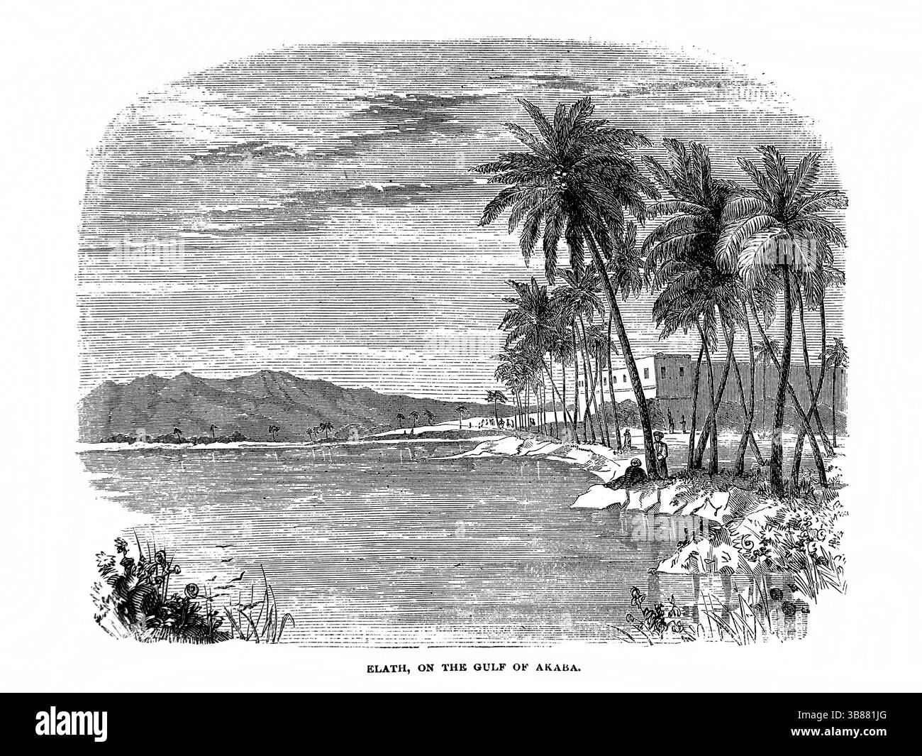 Illustration de la ville biblique d'Elath sur le golfe d'Aqaba (Deutéronome) de l'ancien XIXe siècle la Sainte Bible contenant l'ancien et le Nouveau test Banque D'Images