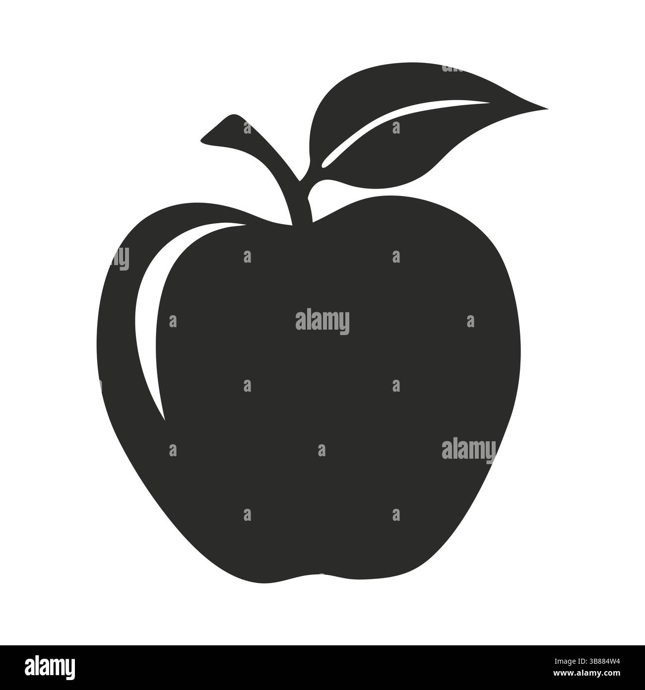 Silhouette vectorielle noire audacieuse d'une pomme avec une feuille, parfaite pour une utilisation dans le matériel éducatif, les conceptions de santé et de nutrition et les étiquettes d'aliments biologiques. Illustration de Vecteur
