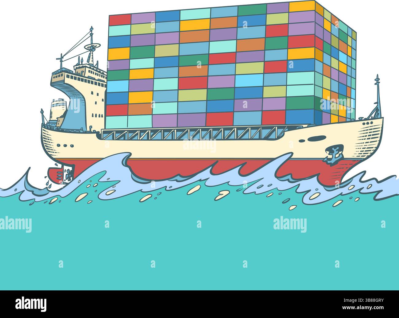 Commerce maritime international. Un porte-conteneurs navigue dans l'océan. Le commerce américain par le canal de Panama. Bande dessinée pop art rétro vecteur illustr Illustration de Vecteur