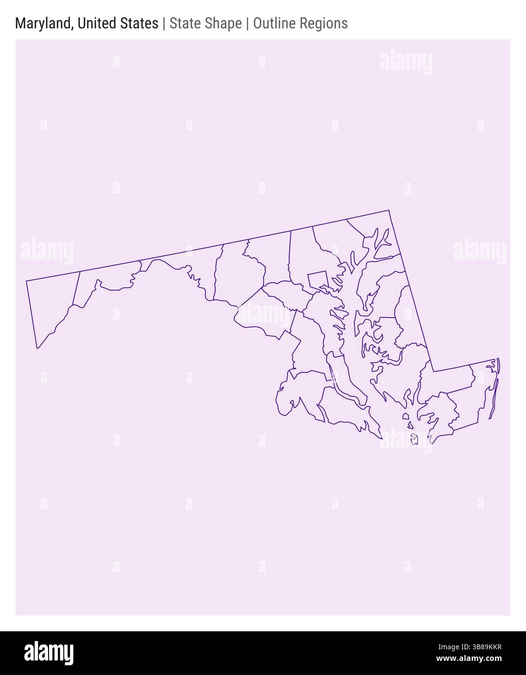 Maryland, États-Unis. Carte vectorielle simple. Forme d'état. Style des régions de contour. Frontière du Maryland. Illustration vectorielle. Illustration de Vecteur
