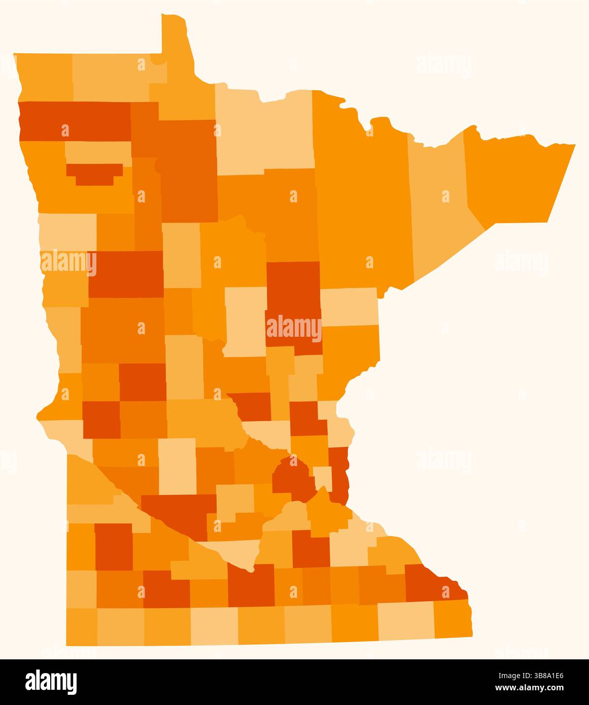 Carte du Minnesota avec les comtés. Simple carte frontière de l'état avec la division du comté. Palette de couleurs orange. Illustration de Vecteur
