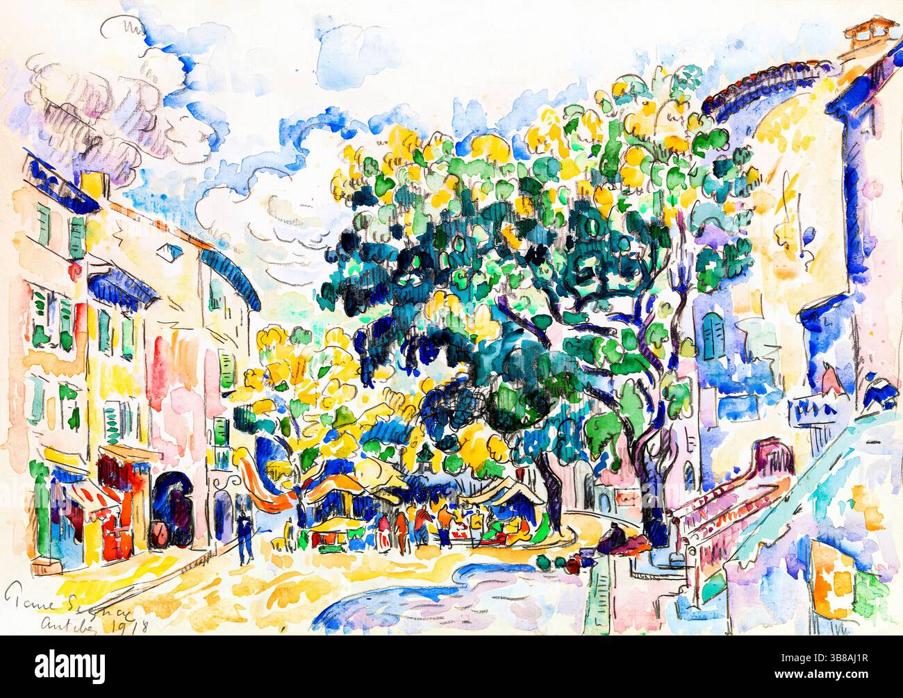Antibes de Paul Signac, 1911. Paysage marin pointilliste de la Côte d'Azur, peint à Antibes. Huile sur toile. Image haute résolution du domaine public. Banque D'Images