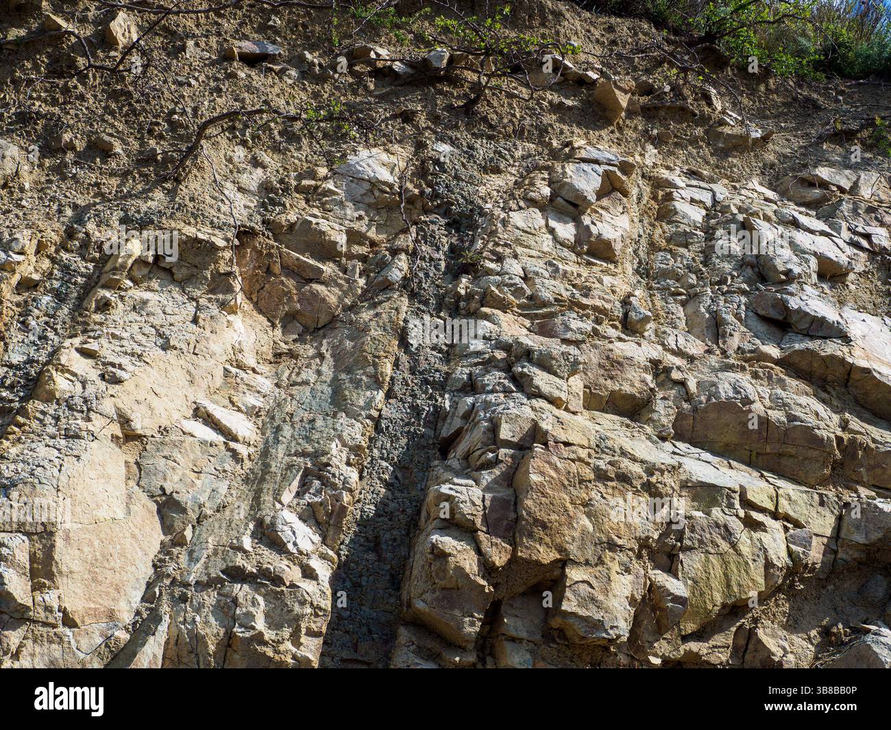 Géosite 46, roches cumulées du niveau supérieur de la chambre magmatique, géoparc Troodos, Chypre Banque D'Images