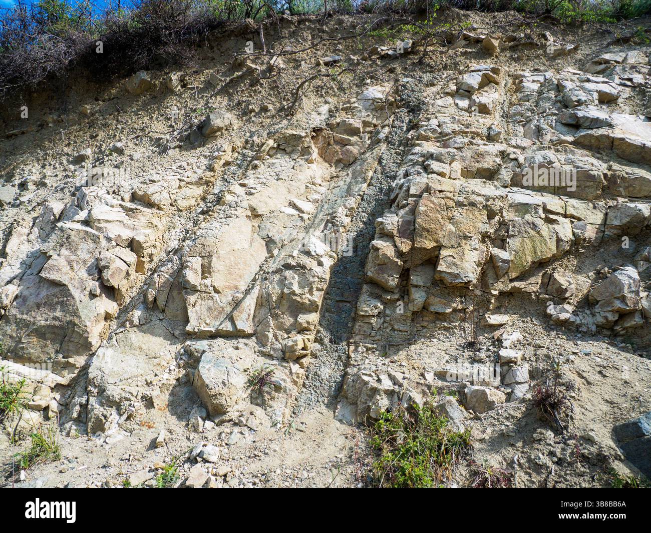 Géosite 46, roches cumulées du niveau supérieur de la chambre magmatique, géoparc Troodos, Chypre Banque D'Images