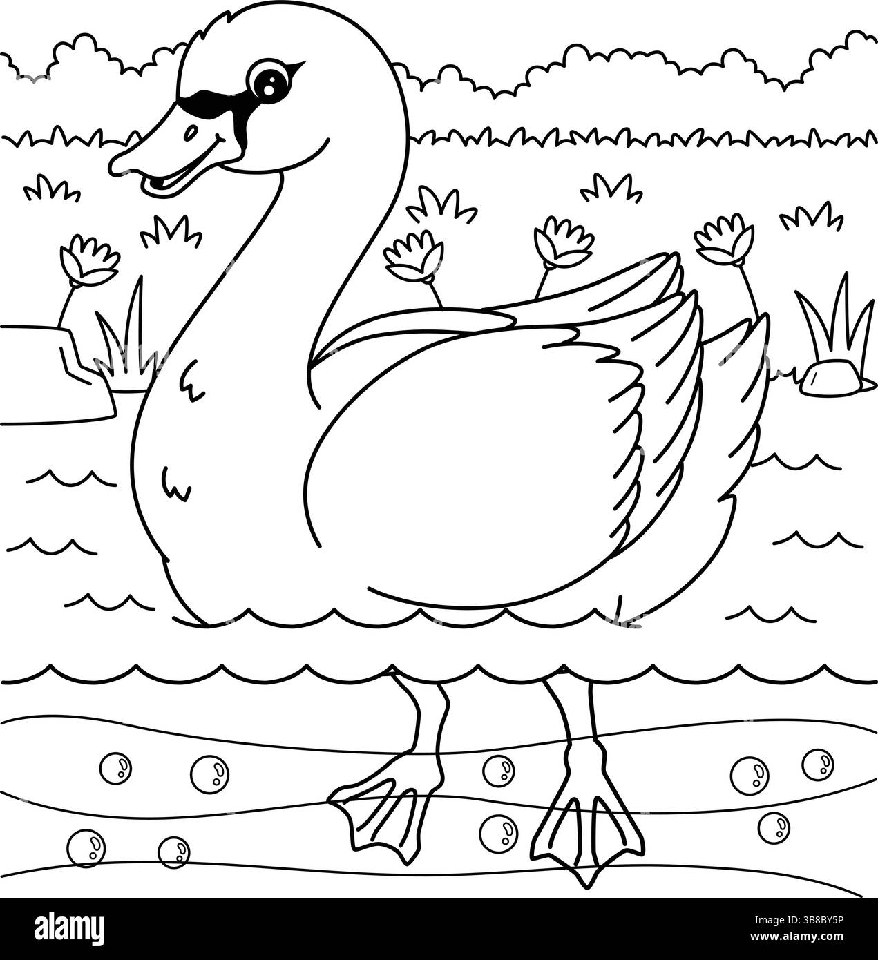 Bird White Swan Coloring page pour les enfants Illustration de Vecteur