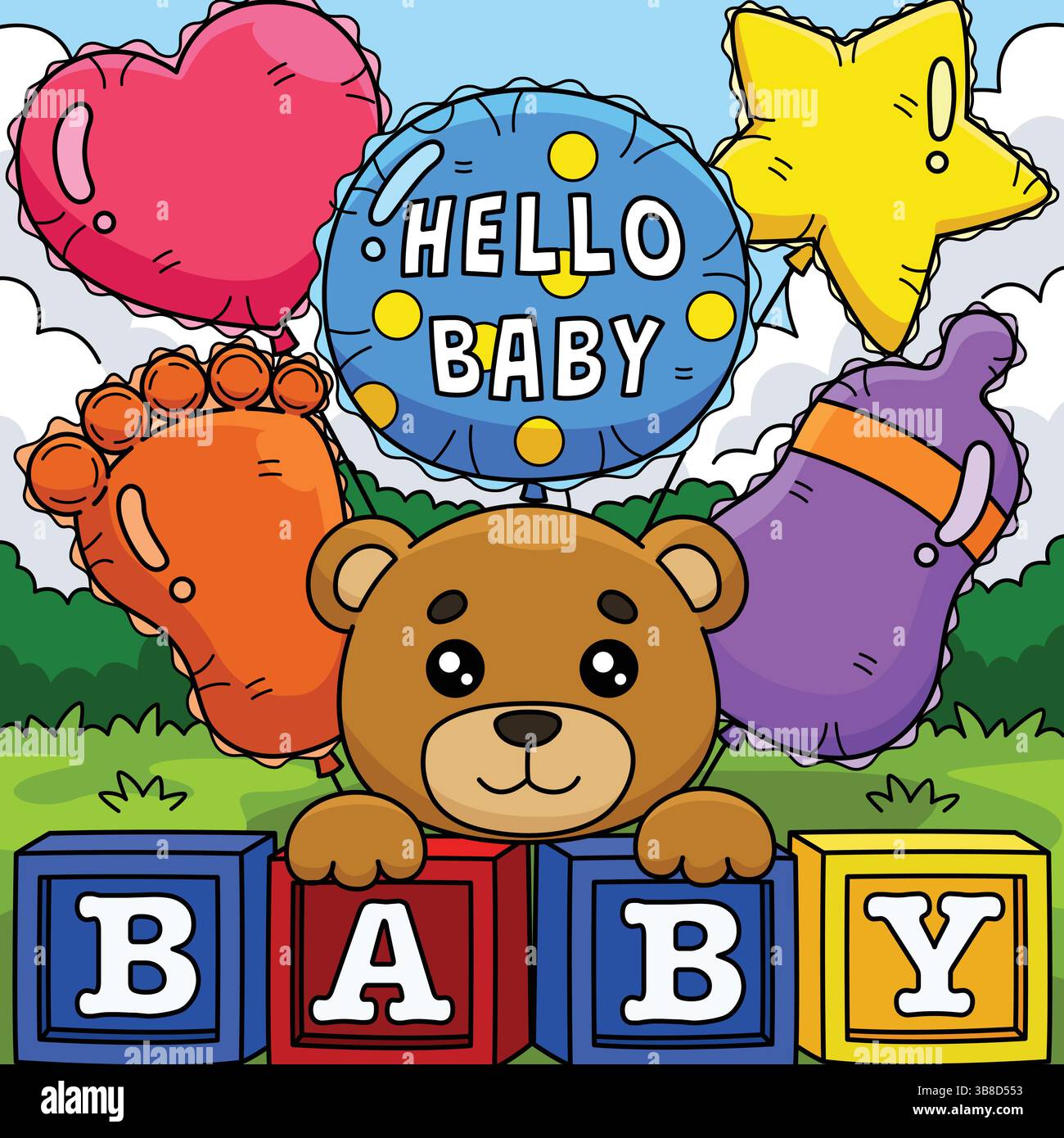 Baby Shower Balloon décoration coloré Cartoon Illustration de Vecteur