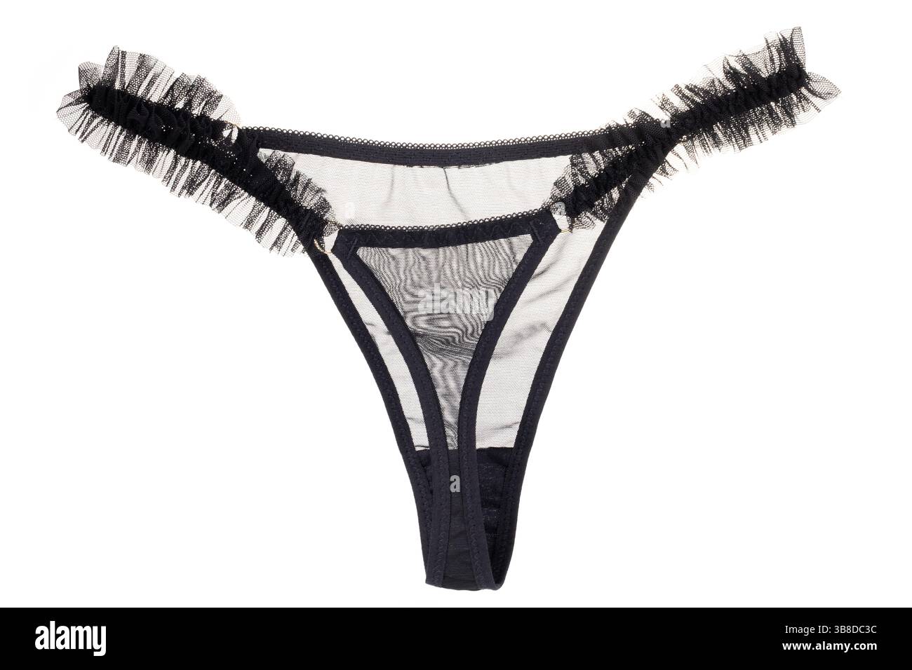 String en maille noire avec bordure à volants Banque D'Images