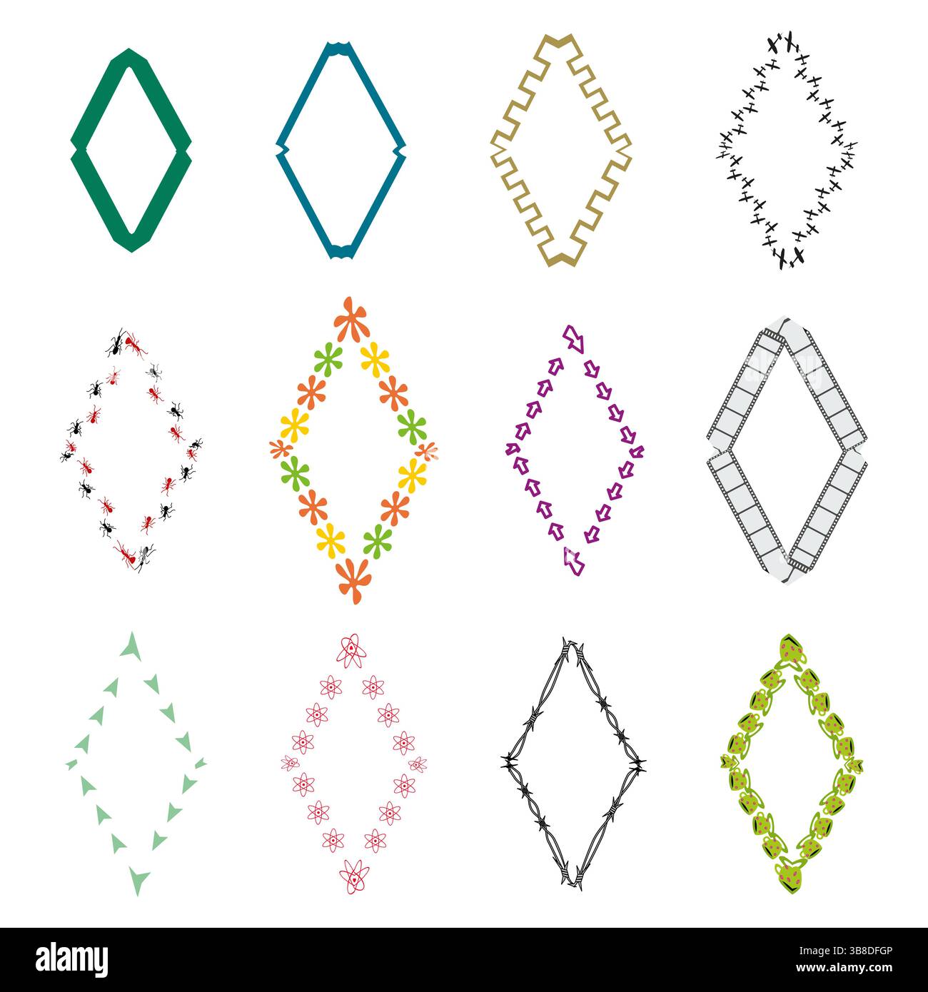 Jeu de cadres diamantés. Motif tribal. Texture de ligne ondulée. Illustration vectorielle. Illustration de Vecteur