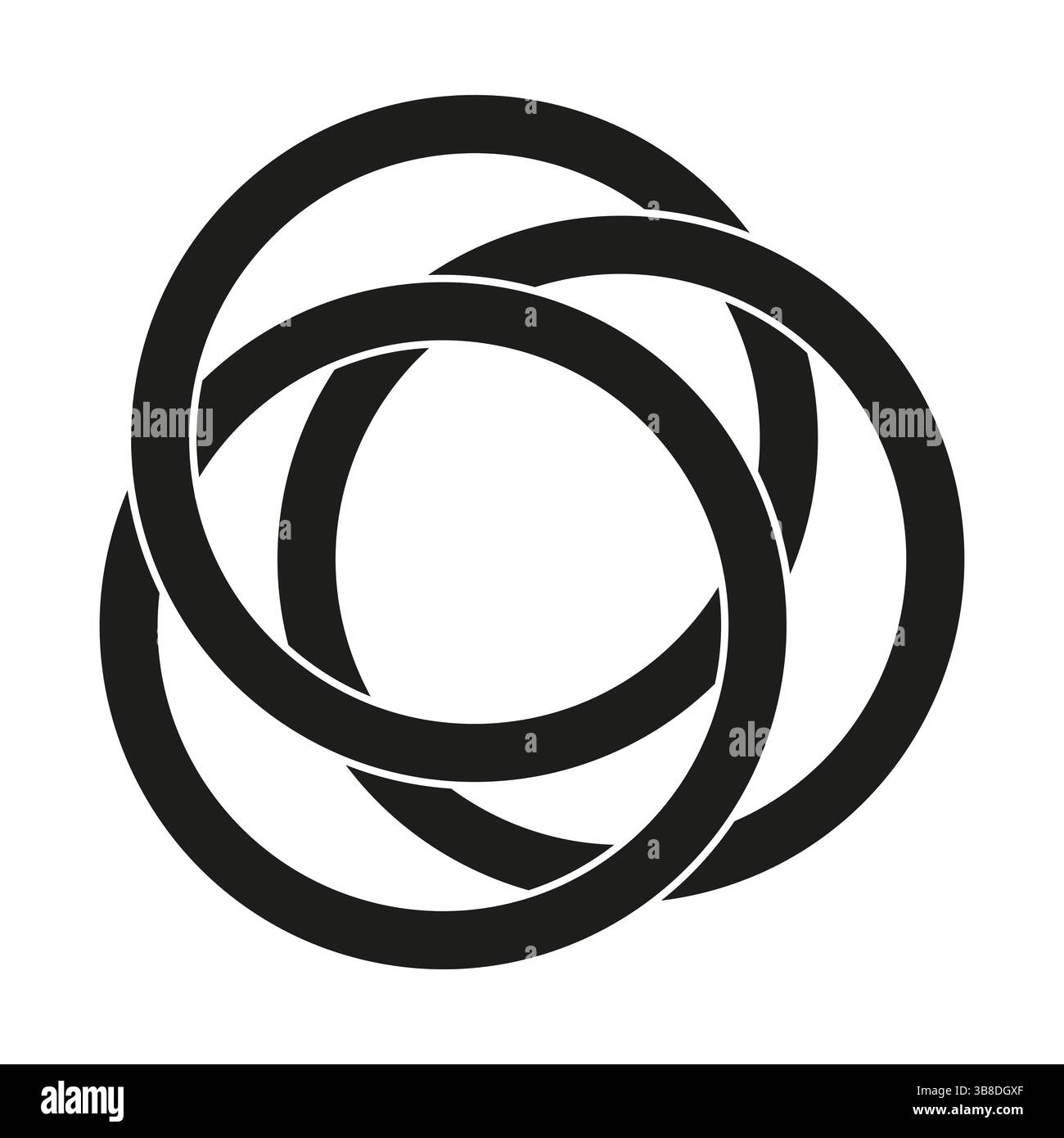 Chevauchement des anneaux circulaires. Symbole rond monochrome. Forme géométrique interconnectée. Emblème noir vectoriel. Illustration de Vecteur