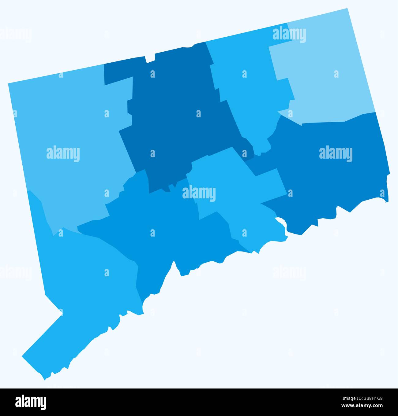Carte du Connecticut avec les comtés. Juste une simple carte de la frontière de l'État avec la division du comté. Palette de couleurs bleu clair. Illustration de Vecteur