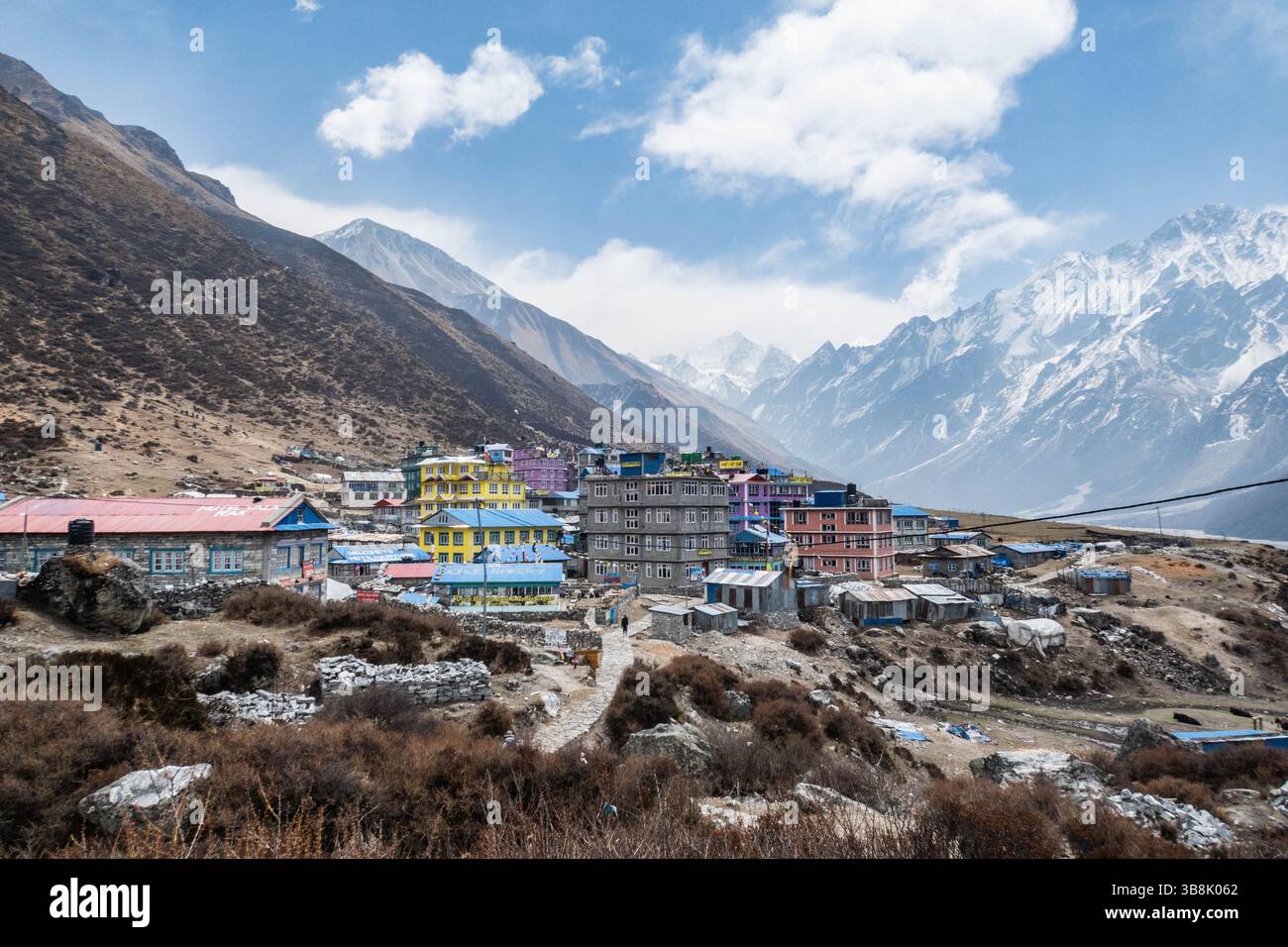 Vue panoramique de Kyanjin Gompa, parc national de Langtang, Népal Banque D'Images