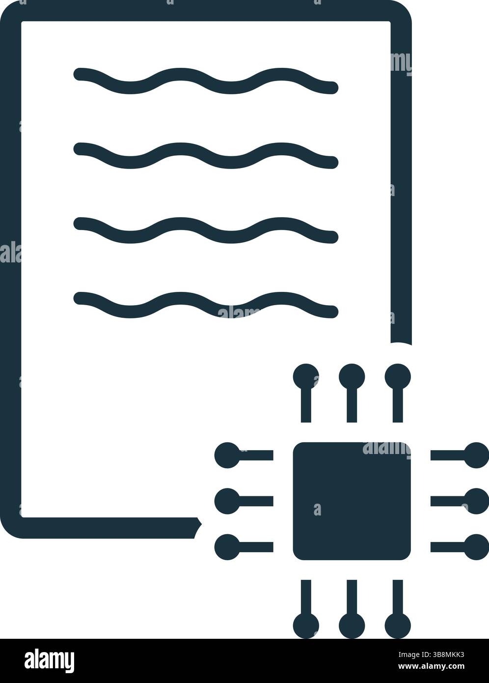 Microchip connecté au document numérique, symbolisant le traitement automatisé de l'information, l'analyse des données et les progrès technologiques dans la gestion des documents Illustration de Vecteur