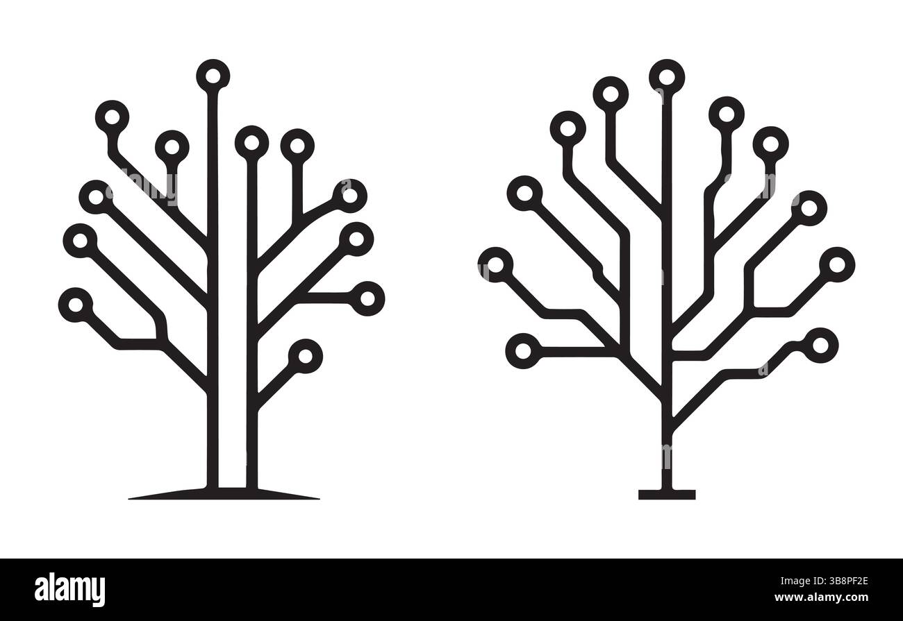 Icônes Tech Tree , ensemble de conception de vecteur de branche de circuit numérique Illustration de Vecteur