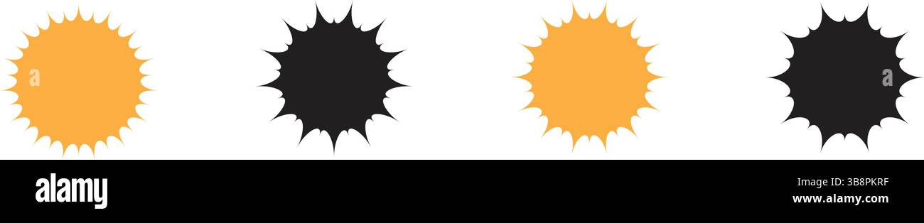 Formes de soleil abstraites dans des conceptions vectorielles spiky noires et jaunes pour des graphismes dynamiques et audacieux. Illustration de Vecteur