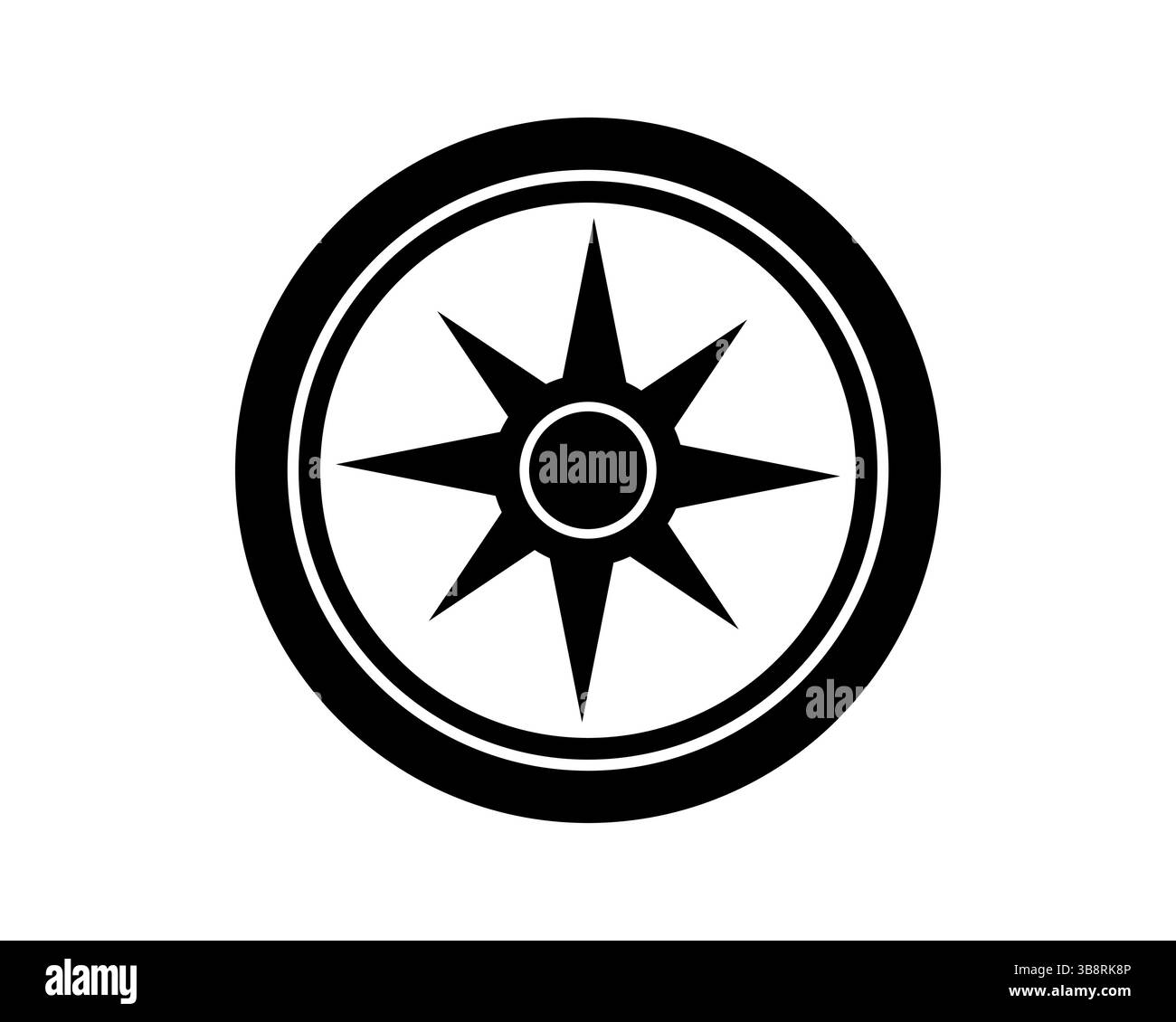 Design graphique noir et blanc épuré avec une rose boussole. Symbolise la navigation, le guidage, la direction. Polyvalent pour les voyages, l'exploration ou les professionnels de la technologie Illustration de Vecteur