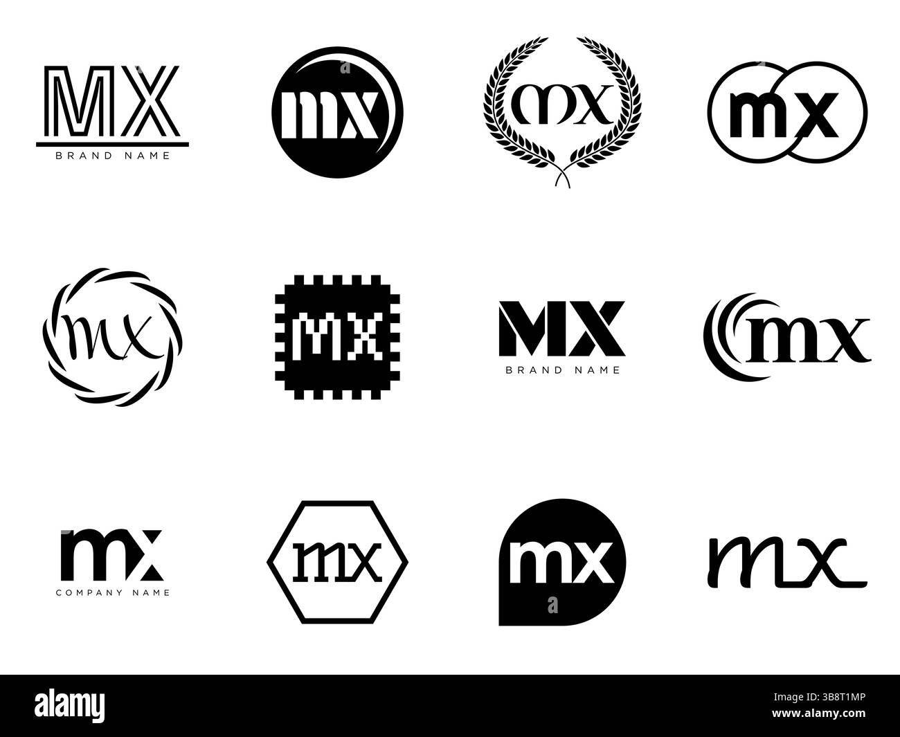 Modèle de société MX logo. Logotype lettre m et x. Définissez différents lettrage serif classique et texte audacieux moderne avec des éléments de design. Typog. Police initiale Illustration de Vecteur