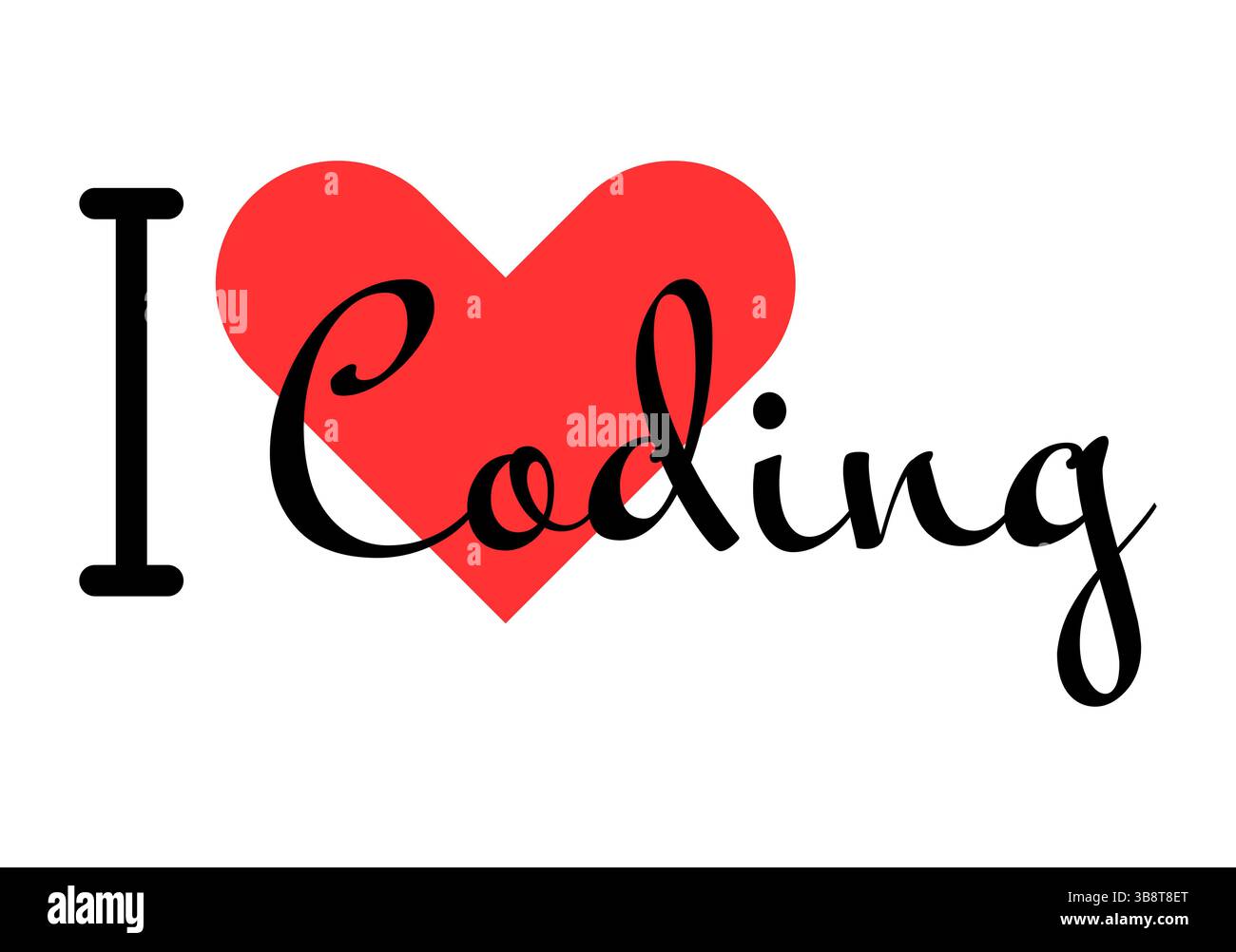 Slogan créatif I Love Coding. Lettres dessinées à la main avec cœur rouge. Illustration vectorielle, lettrage dans la conception moderne pour imprimer t-shirt, bannière, affiche, s. Illustration de Vecteur