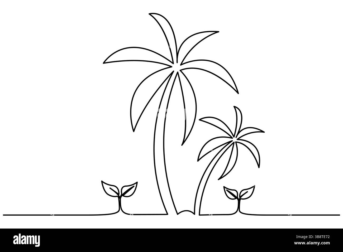Palmier dessin d'art continu à une ligne de l'illustration vectorielle de contour isolé Illustration de Vecteur