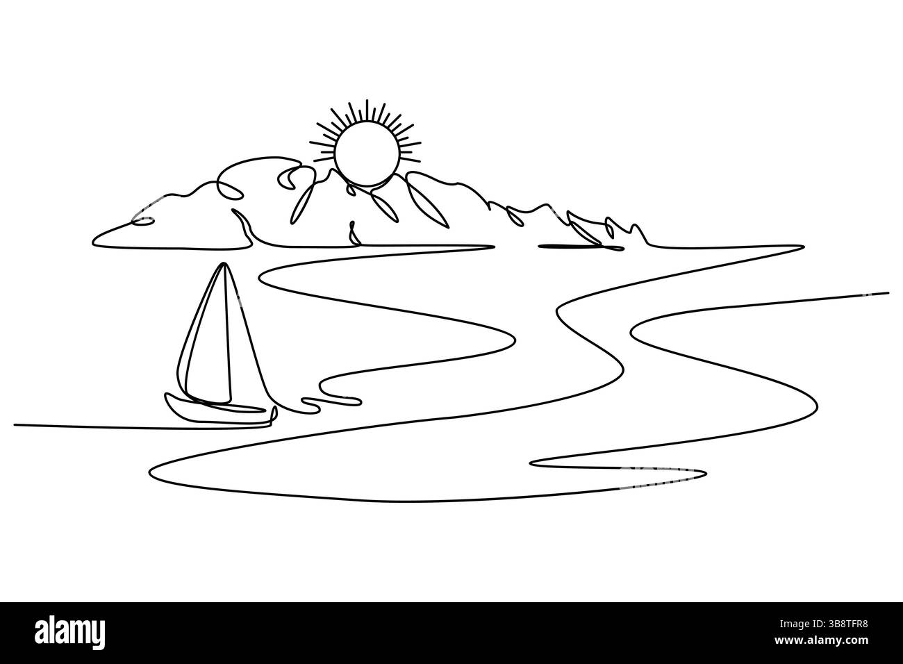 Coucher de soleil continu dessin d'une ligne de contour illustration vectorielle simple Illustration de Vecteur