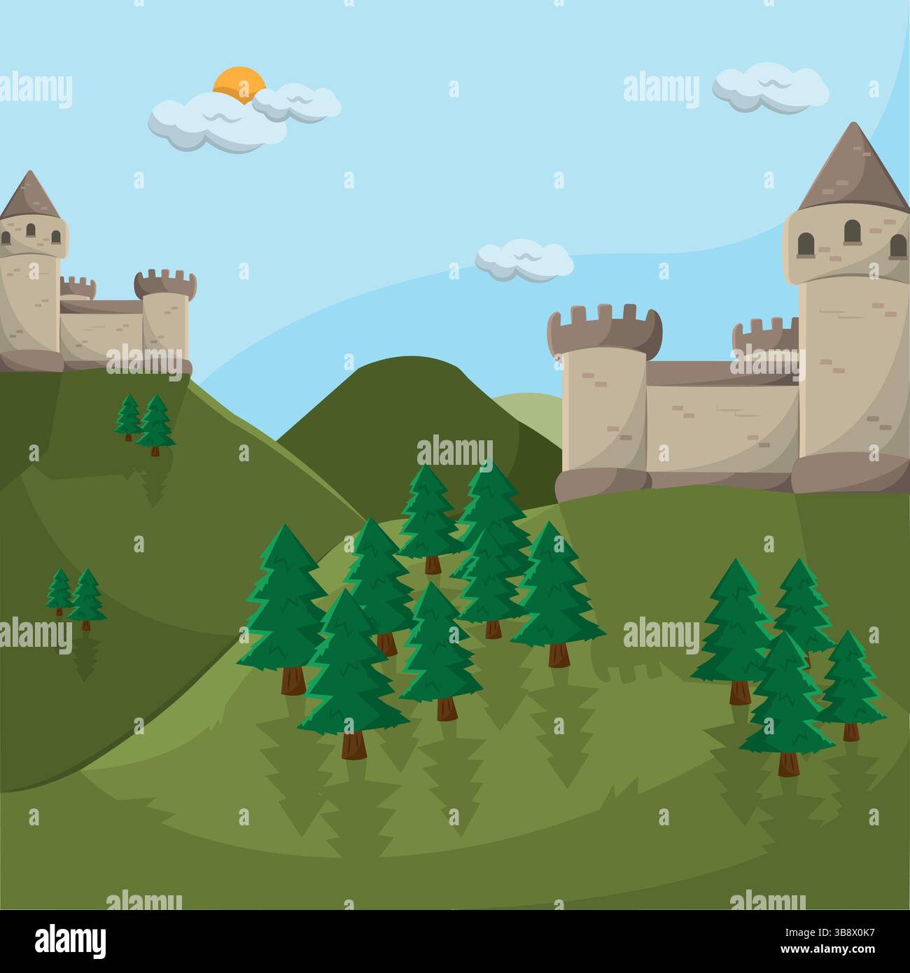 Châteaux sur les collines de montagne. Illustration vectorielle Illustration de Vecteur
