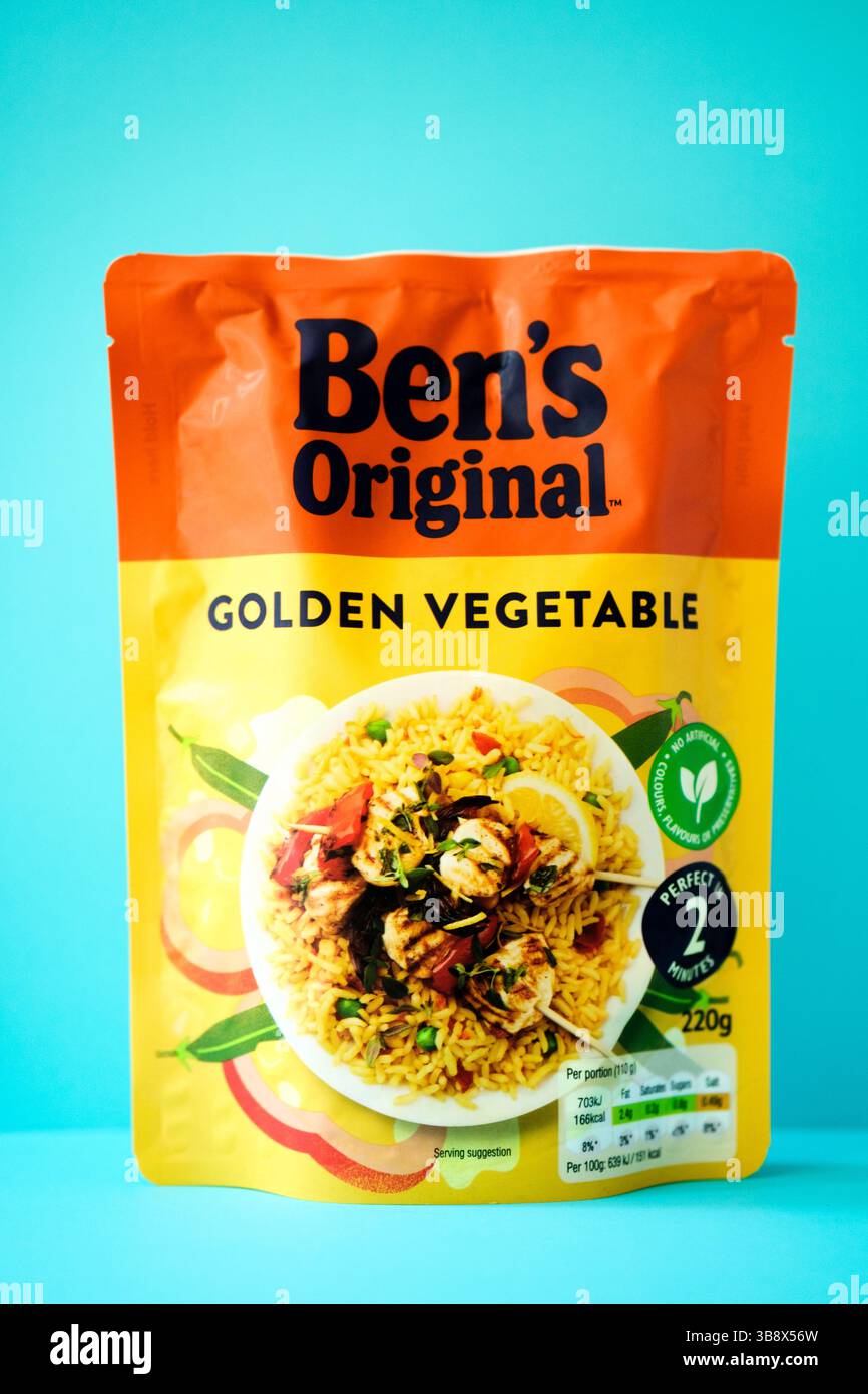 Londres Royaume-Uni, 08 mai 2025, Bens Golden Vegetable Easy Cook Microwave Rice Cooking ingrédient Banque D'Images