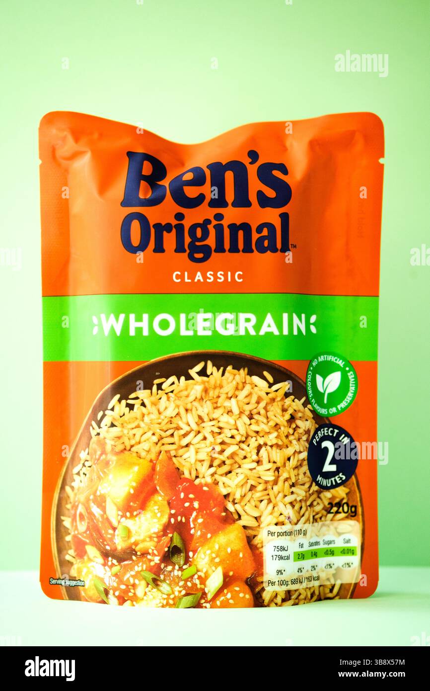 Londres Royaume-Uni, 08 mai 2025, Bens original Classic Microwave Whole Rice Cooking Ingredient Banque D'Images