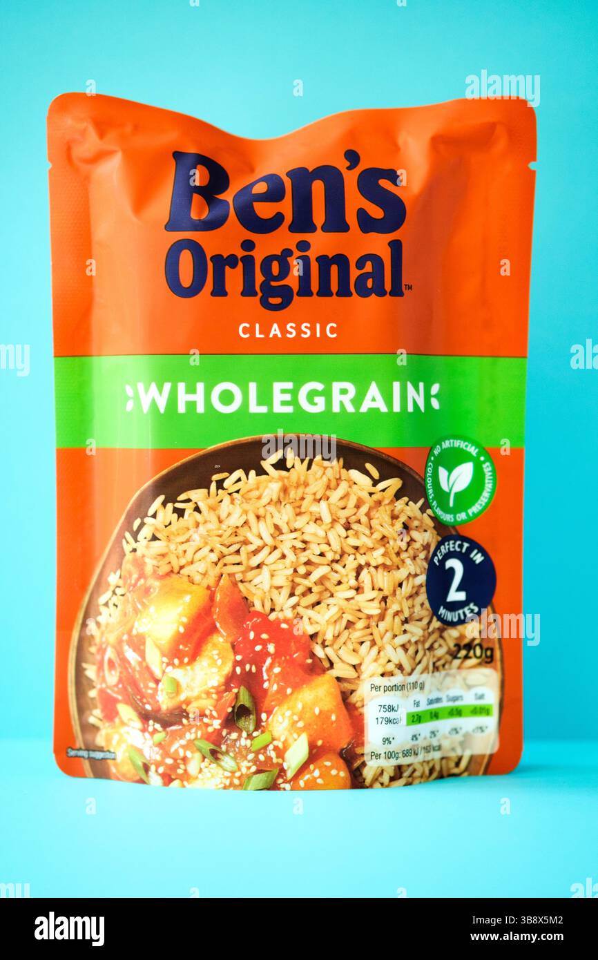 Londres Royaume-Uni, 08 mai 2025, Bens original Classic Microwave Whole Rice Cooking Ingredient Banque D'Images