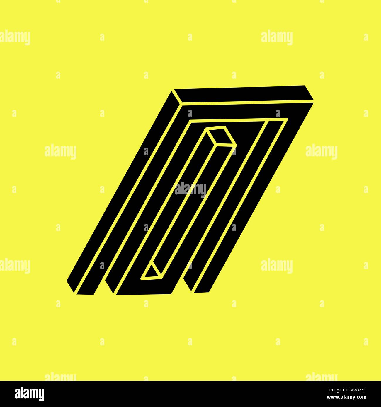 Formes impossibles. Illusion d'optique. Objet infini linéaire. Figures géométriques éternelles abstraites. Contour de signe géométrique impossible, fond jaune Illustration de Vecteur