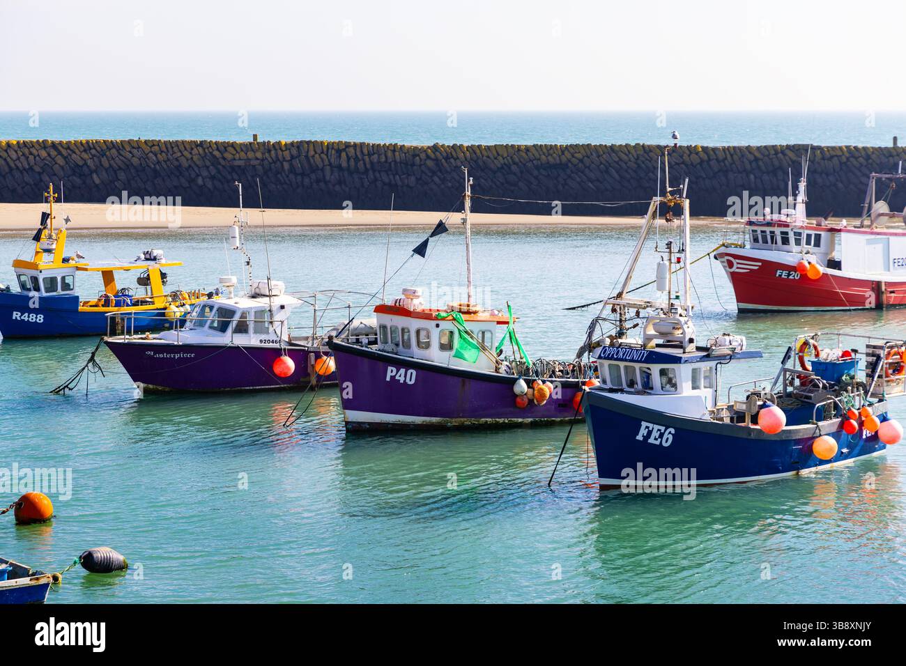 Bateaux de pêche ancrés dans le port de Folkestone, Folkestone, Kent, Angleterre Banque D'Images