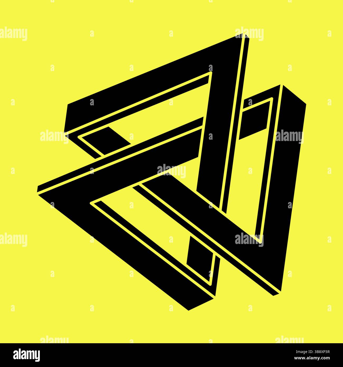 Illusion d'optique. Formes impossibles. Figures de géométrie sacrée. Objet géométrique éternel abstrait. Dispositif optique Forme géométrique impossible sur un jaune Illustration de Vecteur