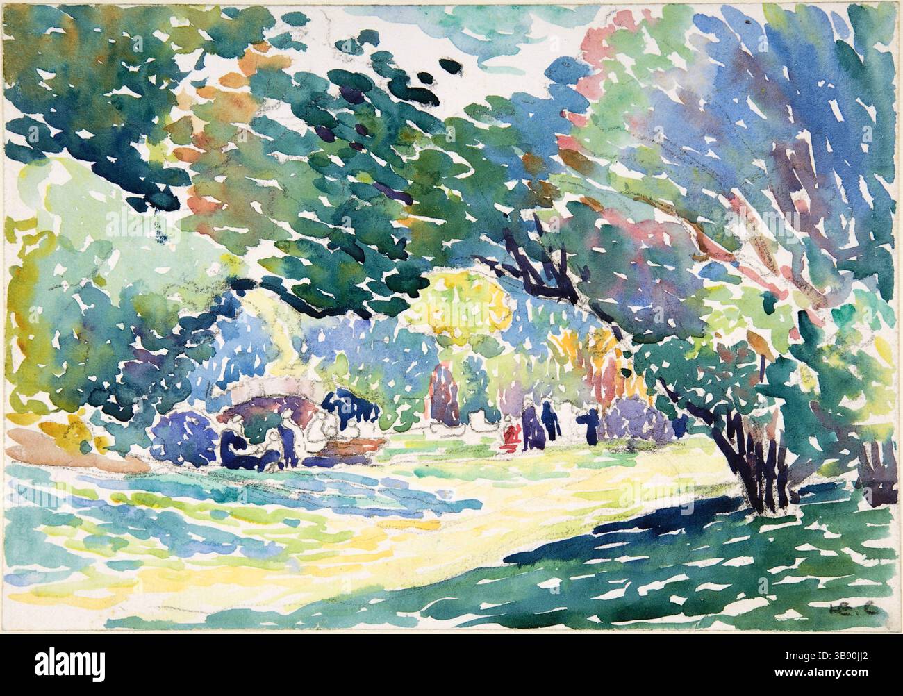 Une étude d'aquarelle de paysage peinte par Henri Cross . Henri-Edmond Cross (20 mai 1856 – 16 mai 1910), né Henri-Edmond-Joseph Delacroix est un peintre et graveur français. Il est surtout acclamé comme un maître du néo-impressionnisme et il a joué un rôle important dans la formation de la deuxième phase de ce mouvement. Il a eu une influence significative sur Henri Matisse et de nombreux autres artistes. Son travail a joué un rôle déterminant dans le développement du fauvisme. Banque D'Images