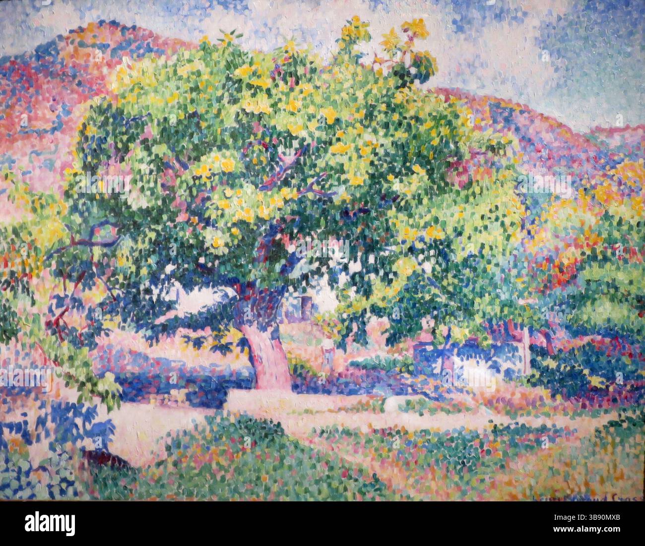 Autour de ma maison peinte par Henri Cross en 1906. Henri-Edmond Cross (20 mai 1856 – 16 mai 1910), né Henri-Edmond-Joseph Delacroix est un peintre et graveur français. Il est surtout acclamé comme un maître du néo-impressionnisme et il a joué un rôle important dans la formation de la deuxième phase de ce mouvement. Il a eu une influence significative sur Henri Matisse et de nombreux autres artistes. Son travail a joué un rôle déterminant dans le développement du fauvisme. Banque D'Images