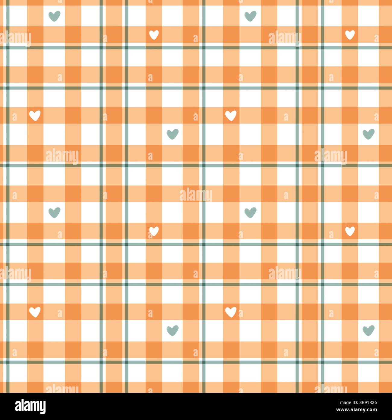 Motif écossais sans couture avec coeurs orange et vert Banque D'Images