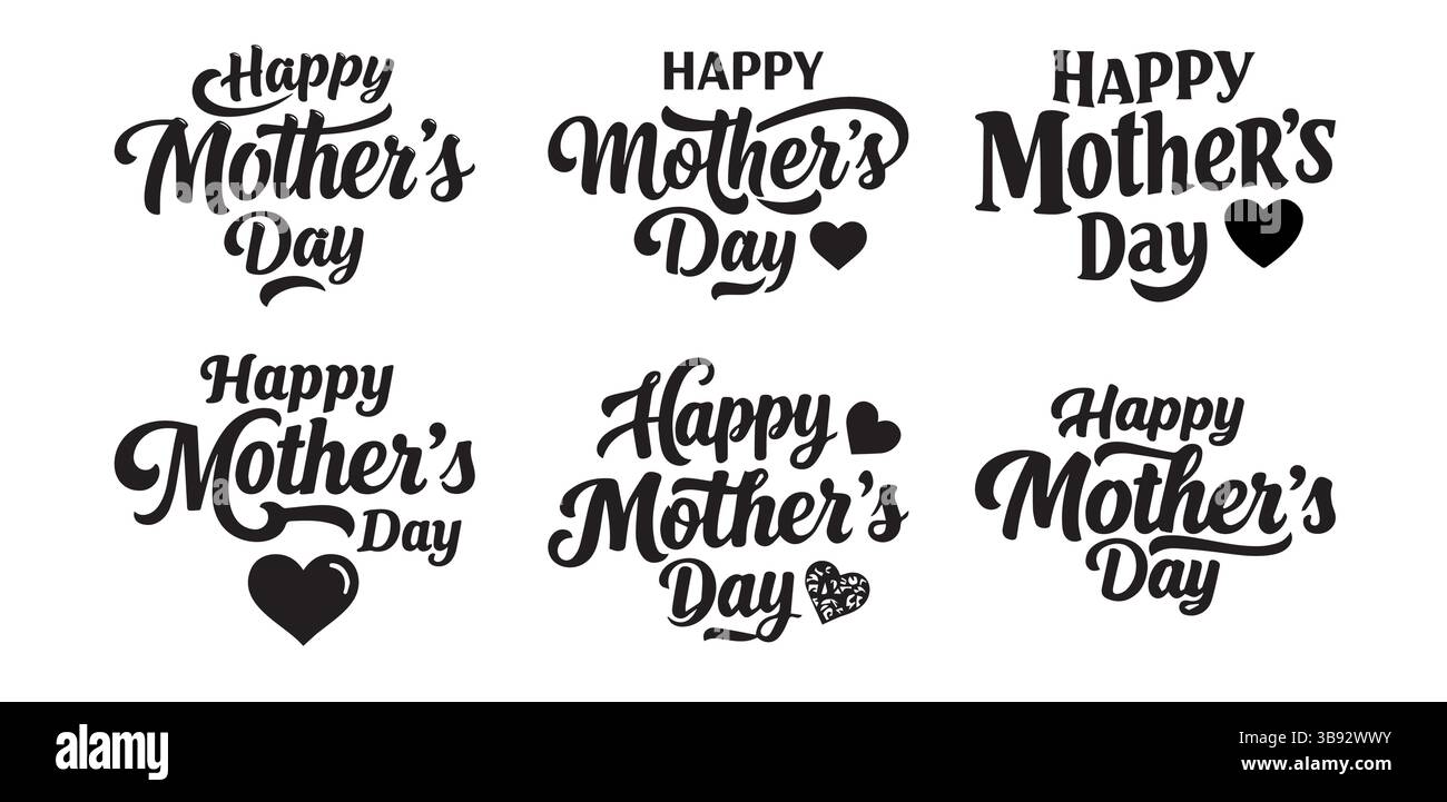 Noir et blanc Happy Mother’s Day Typography Set , Happy Mother’s Day à vous carte de lettrage calligraphie. calligraphie isolée sur fond blanc Illustration de Vecteur