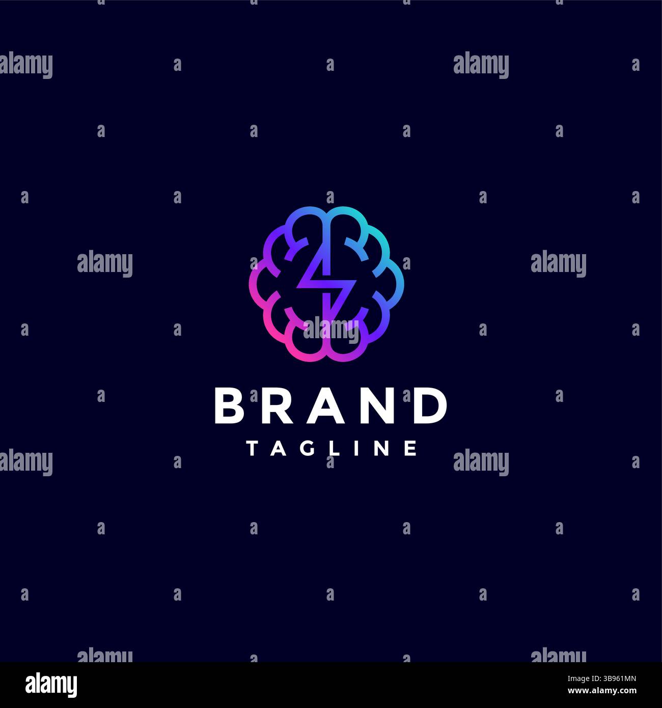 Conception de logo Thunder Brain Line simple. Lettre initiale S dans Brain Icon Outline logo Design. Illustration de Vecteur