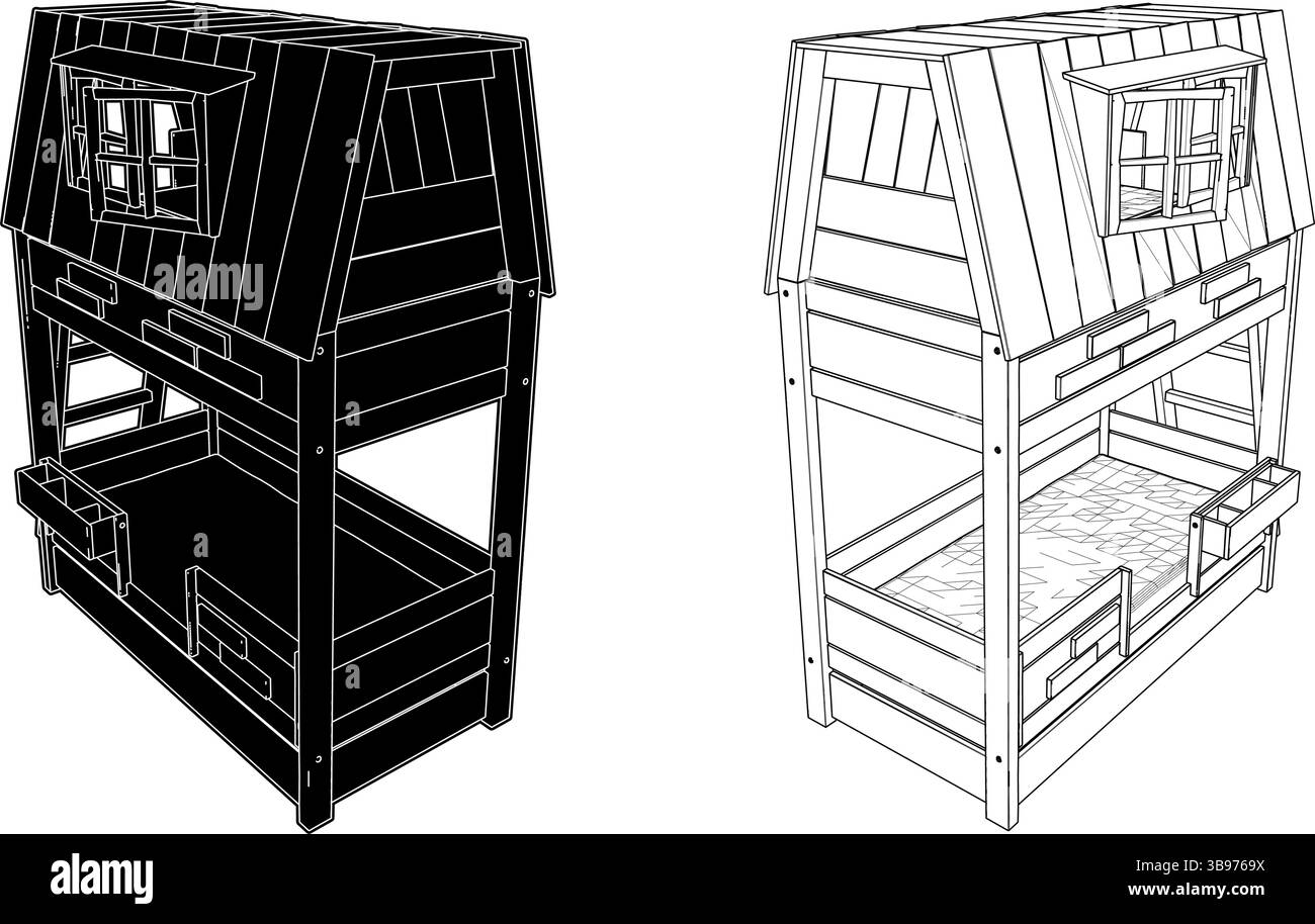 Lit superposé Vector pour enfants. Illustration d'Un lit à deux étages qui ressemble à Une maison d'arbre dans Une chambre d'enfant isolé sur Un fond blanc. Illustration de Vecteur